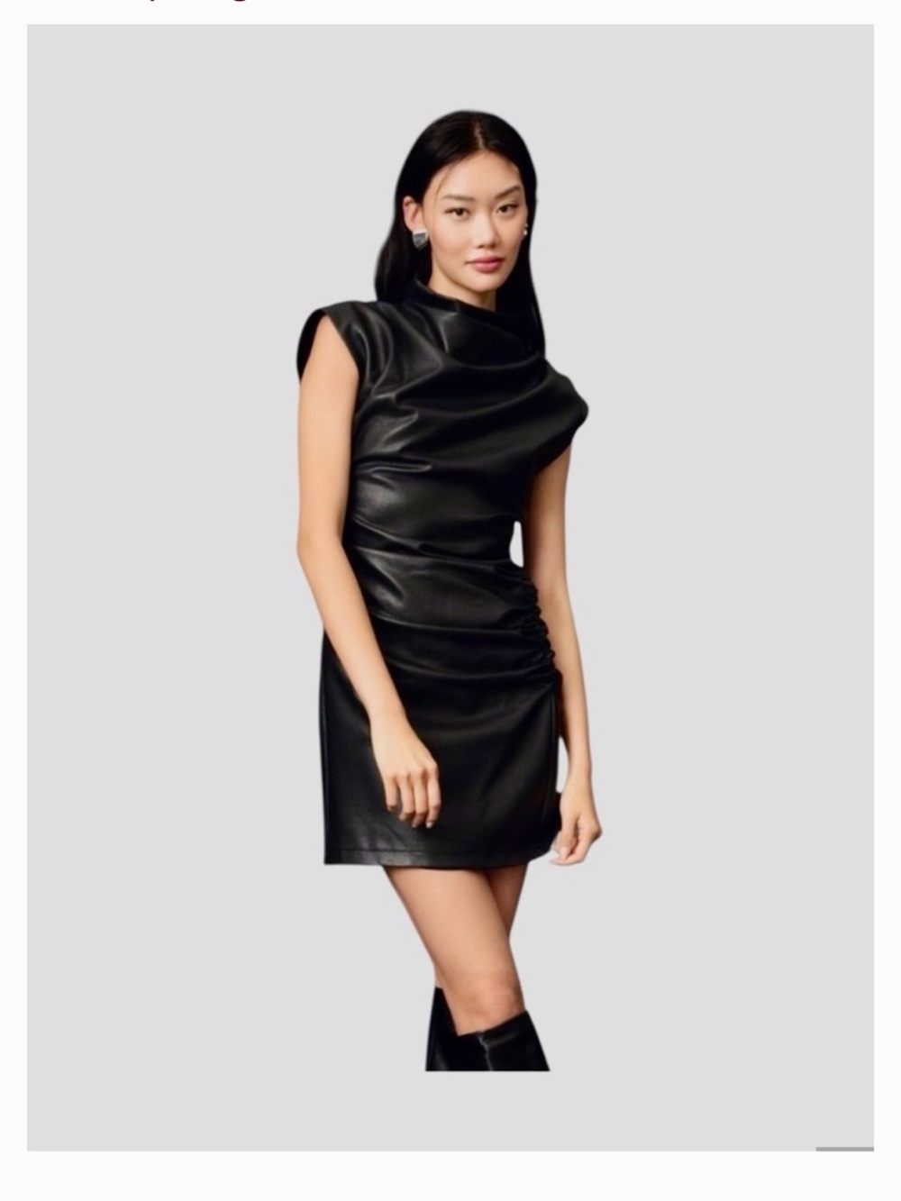 Anthropologie Black Faux-Leather Draped Mini Dress
